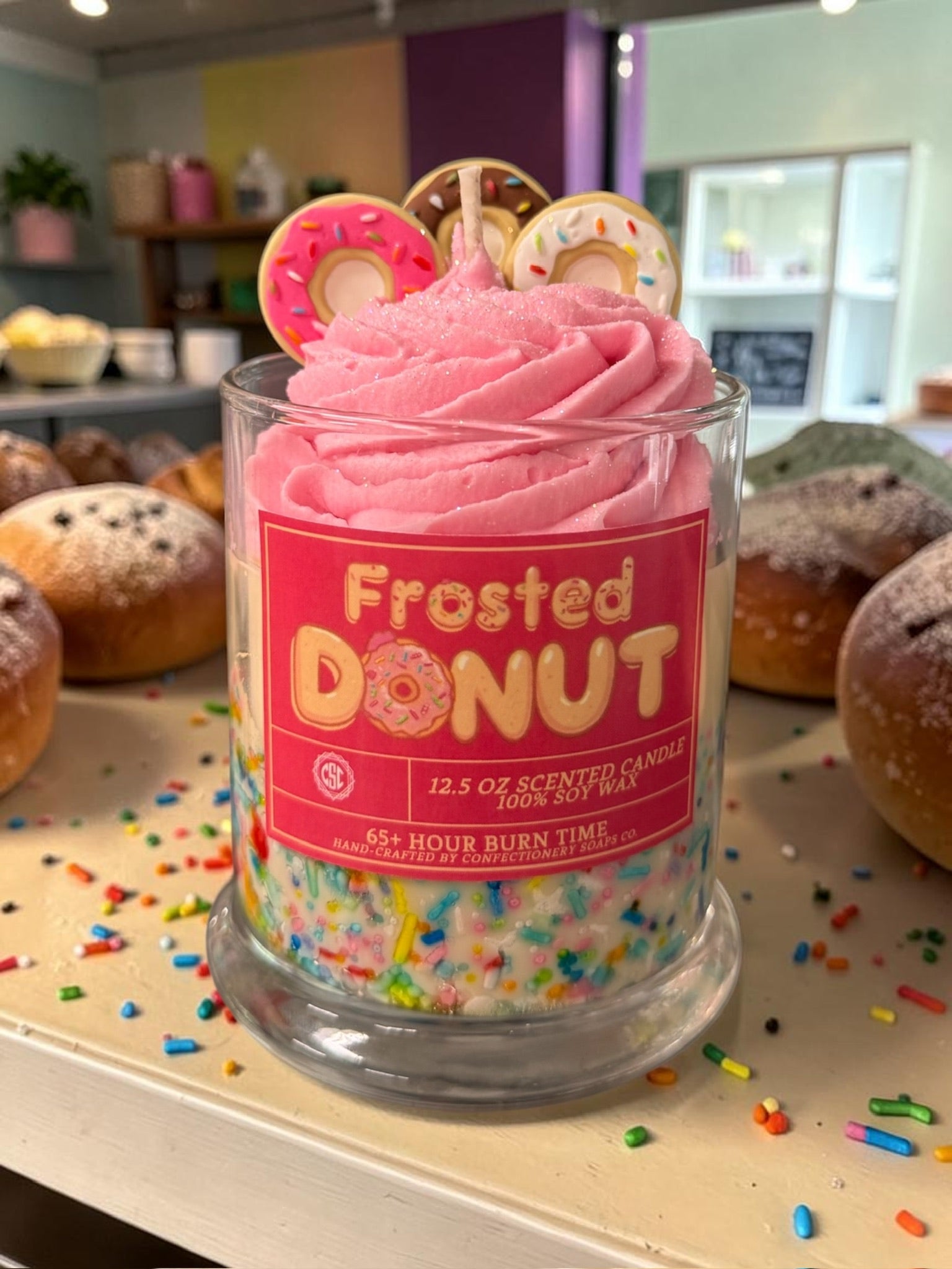 Frosted Donut Specialty Glass Candle