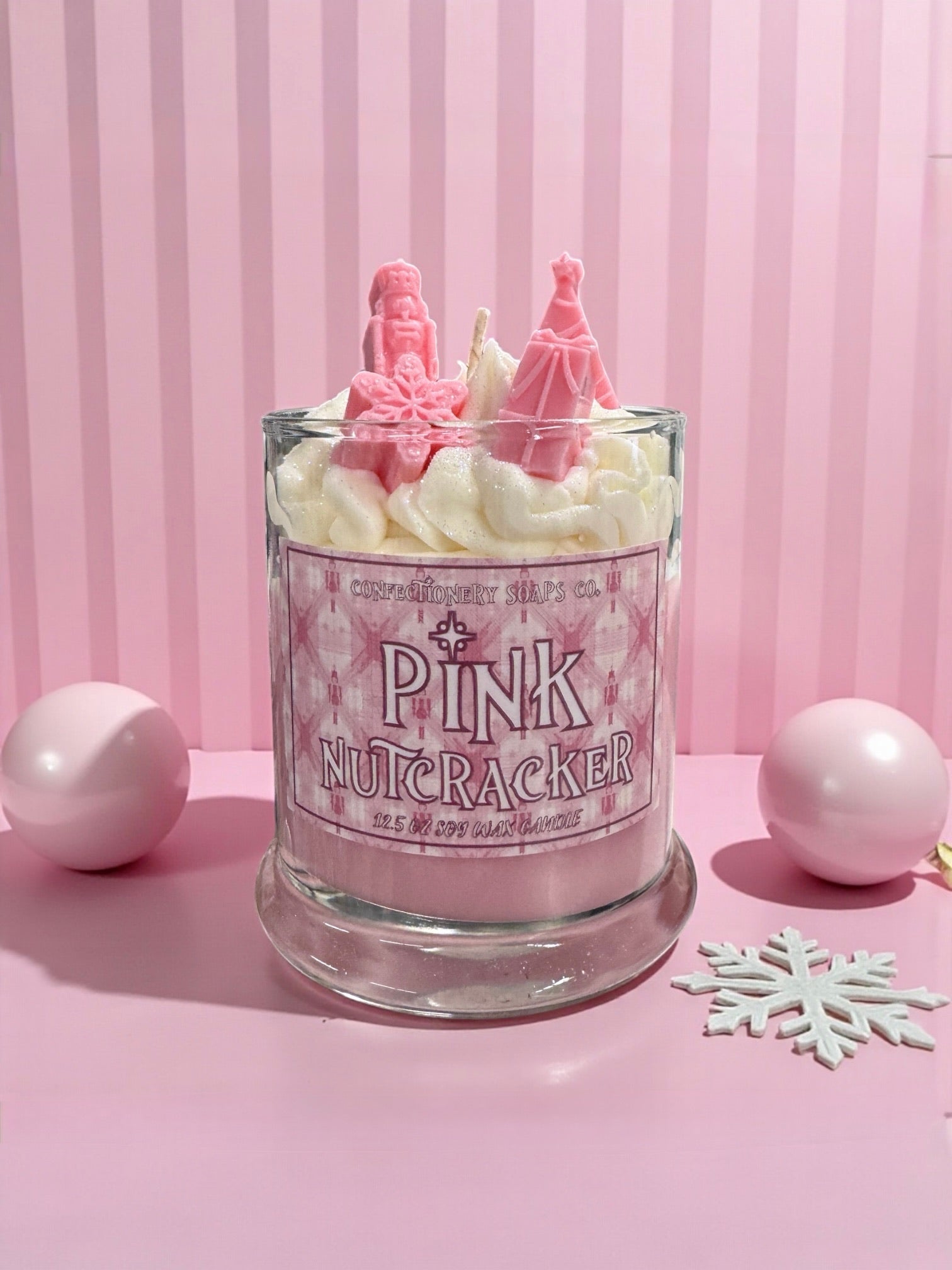 Pink Nutcracker Specialty Glass Candle