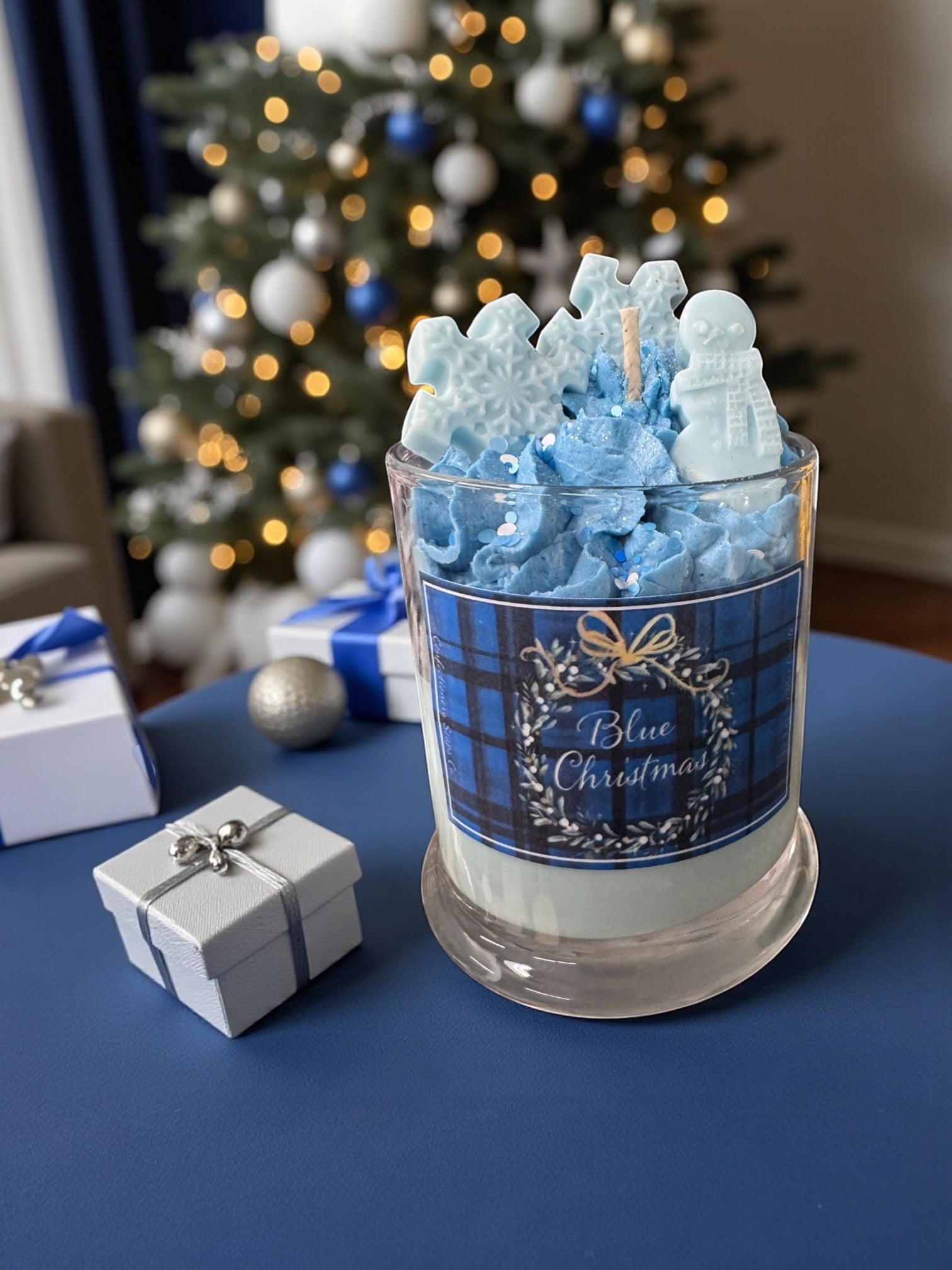 Blue Christmas Specialty Glass Candle